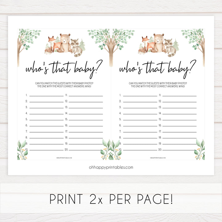 who's that baby game, Printable baby shower games, woodland animals baby games, baby shower games, fun baby shower ideas, top baby shower ideas, woodland baby shower, baby shower games, fun woodland animals baby shower ideas