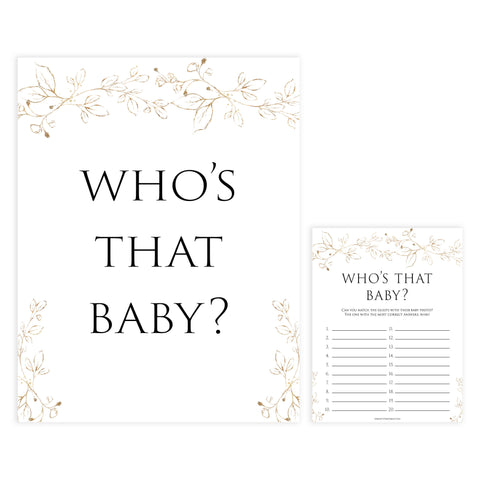 whos that baby game, Printable baby shower games, gold leaf baby games, baby shower games, fun baby shower ideas, top baby shower ideas, gold leaf baby shower, baby shower games, fun gold leaf baby shower ideas