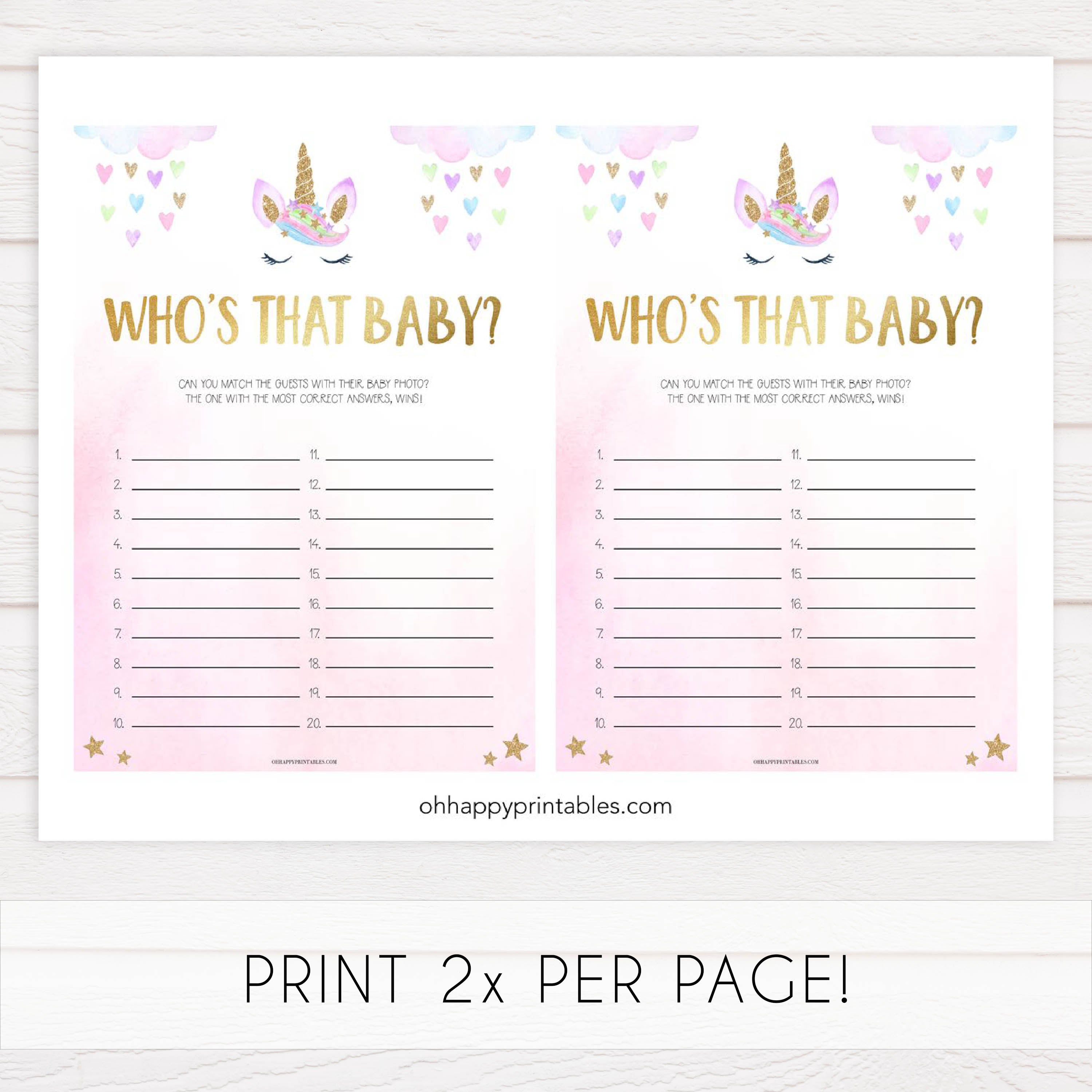 whos that baby game, whos that baby, Printable baby shower games, unicorn baby games, baby shower games, fun baby shower ideas, top baby shower ideas, unicorn baby shower, baby shower games, fun unicorn baby shower ideas