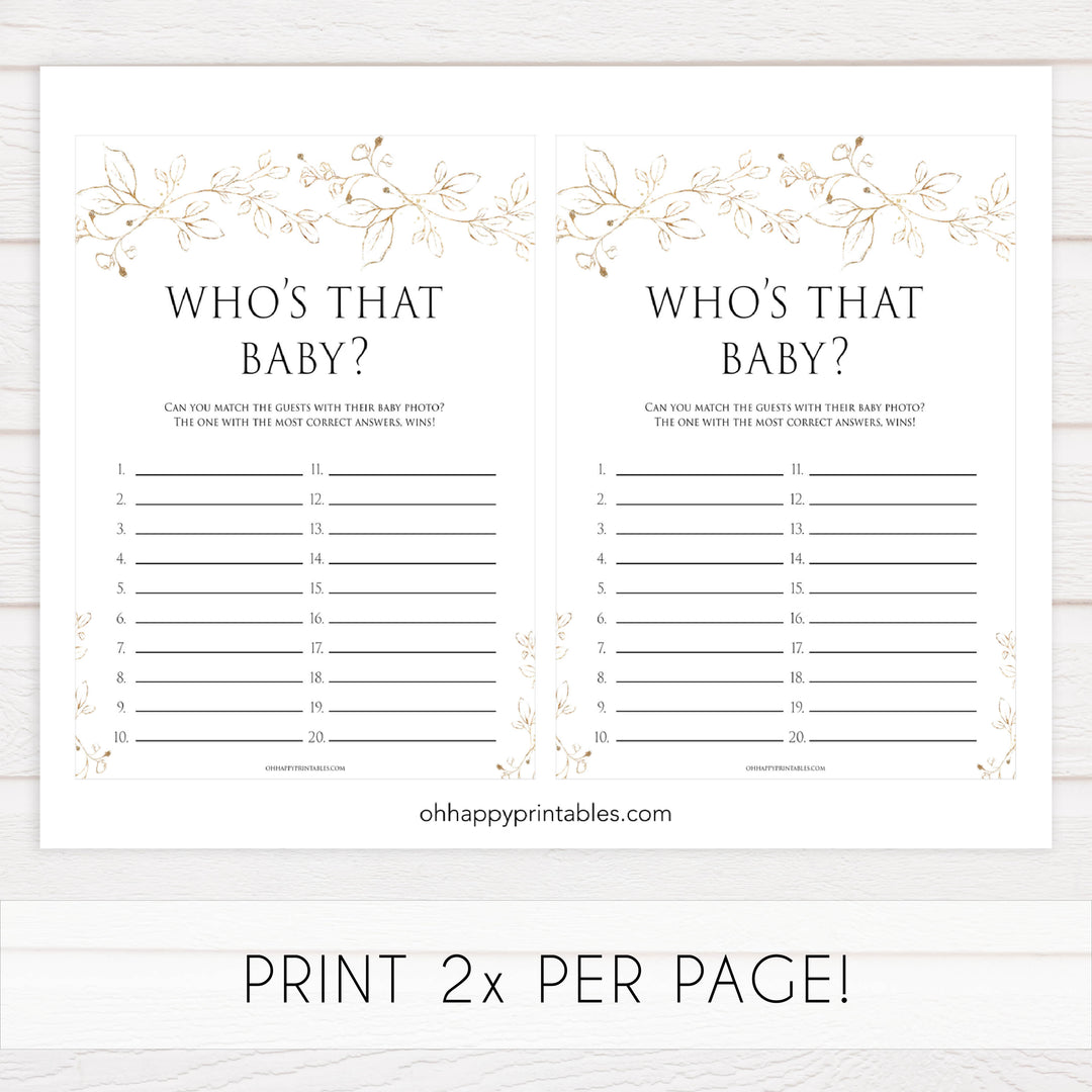 whos that baby game, Printable baby shower games, gold leaf baby games, baby shower games, fun baby shower ideas, top baby shower ideas, gold leaf baby shower, baby shower games, fun gold leaf baby shower ideas