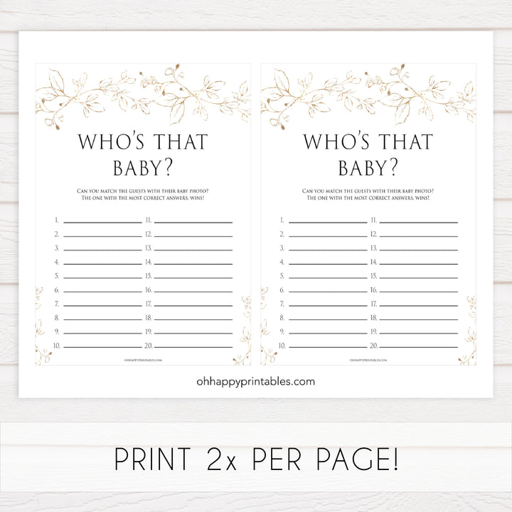 whos that baby game, Printable baby shower games, gold leaf baby games, baby shower games, fun baby shower ideas, top baby shower ideas, gold leaf baby shower, baby shower games, fun gold leaf baby shower ideas