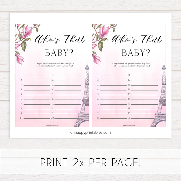 whos that baby game, Paris baby shower games, printable baby shower games, Parisian baby shower games, fun baby shower games