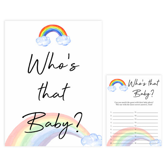 rainbow baby shower, whos that baby game, guess the baby game, printable baby games, fun baby game, top baby games, 10 best baby games