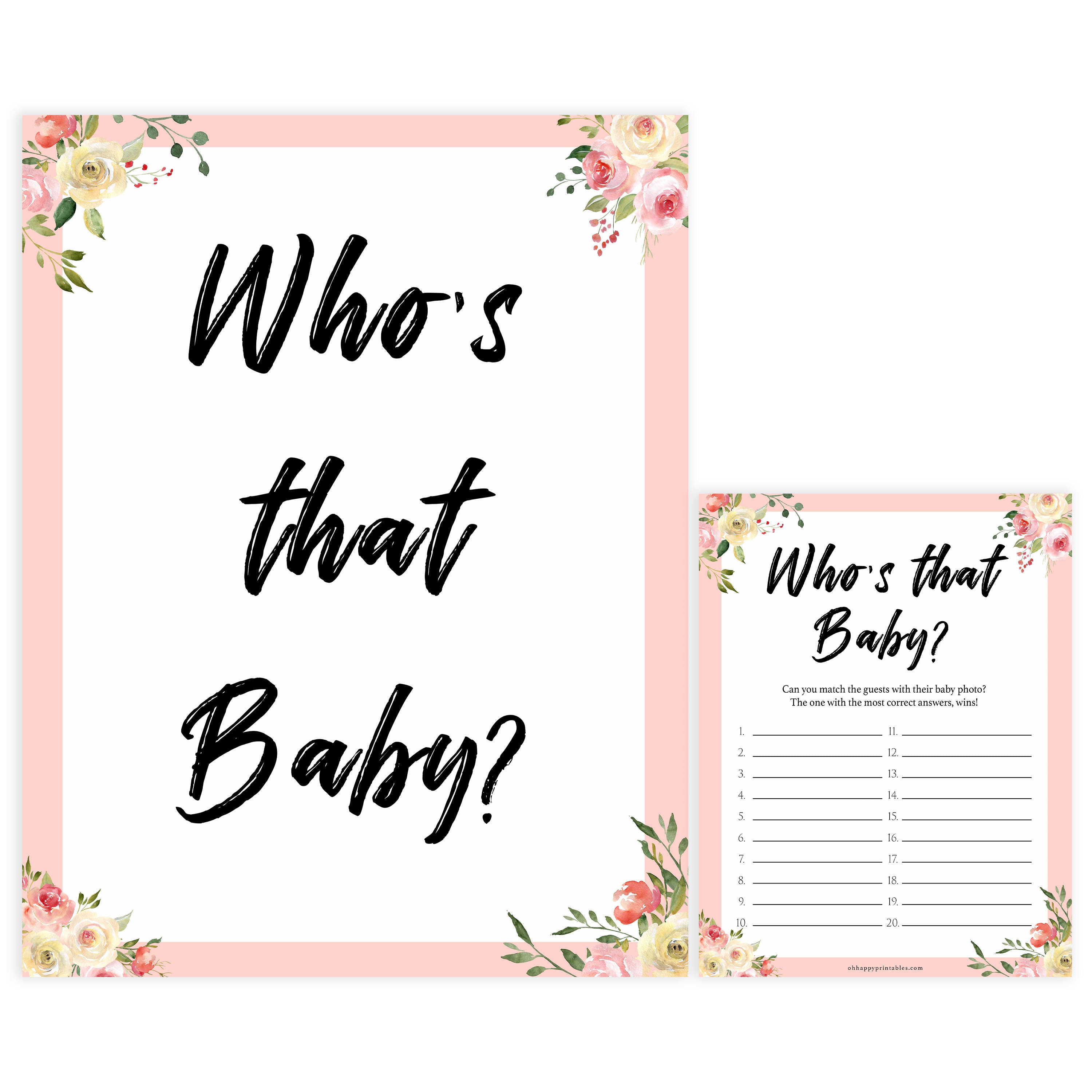 whos that baby game, guess the baby picture game, Printable baby shower games, floral fun baby games, baby shower games, fun baby shower ideas, top baby shower ideas, floral baby shower, blue baby shower ideas