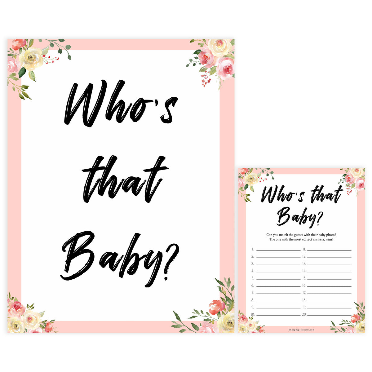 whos that baby game, guess the baby picture game, Printable baby shower games, floral fun baby games, baby shower games, fun baby shower ideas, top baby shower ideas, floral baby shower, blue baby shower ideas
