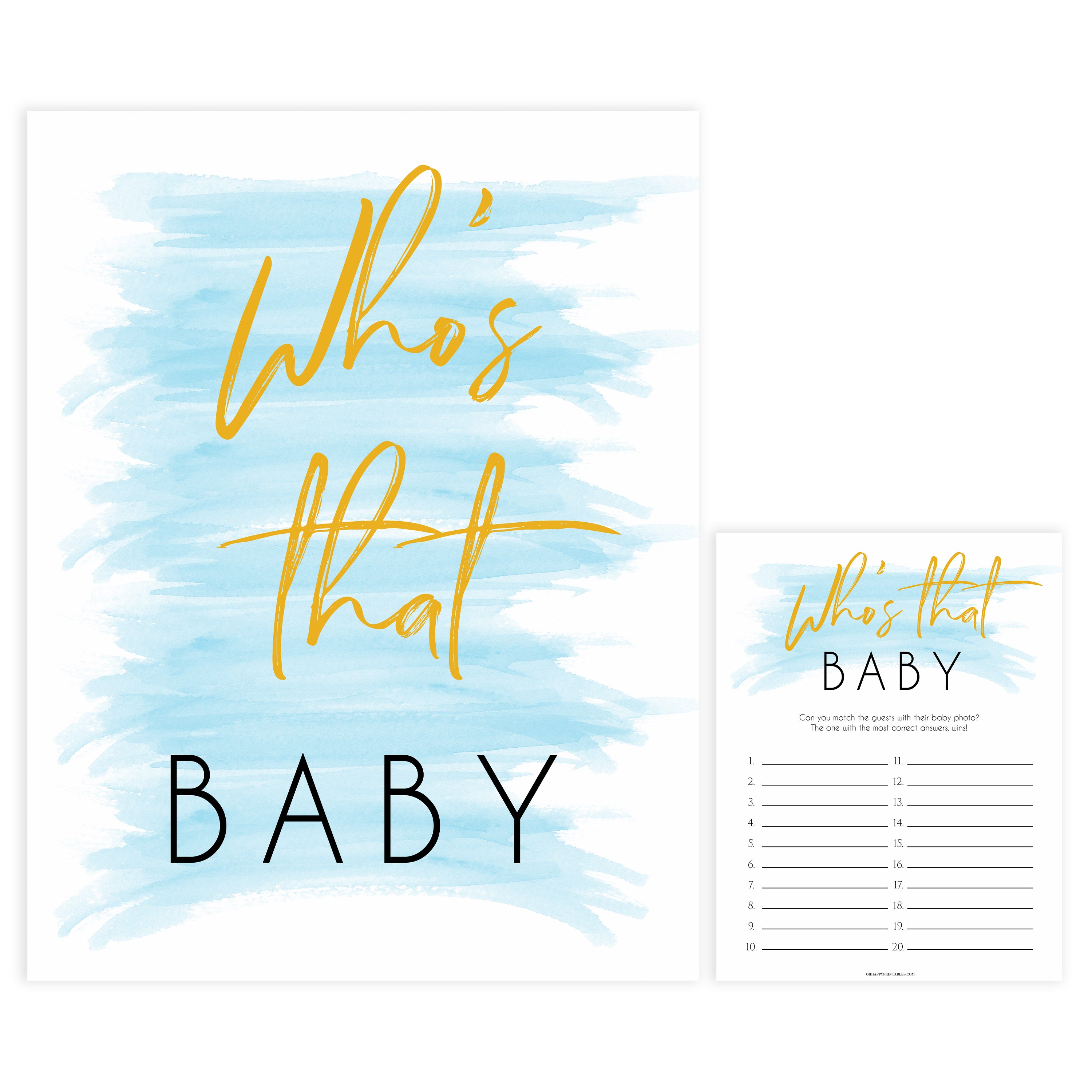whos that baby game, guess the baby picture, printable baby games, blue baby shower games, fun baby game ideas