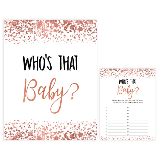 whos that baby game, guess the baby game, Printable baby shower games, rose gold fun baby games, baby shower games, fun baby shower ideas, top baby shower ideas, blush baby shower, rose gold baby shower ideas