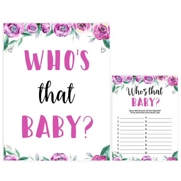whos that baby photo game, printable baby shower games, fun baby shower games, purple baby shower ideas