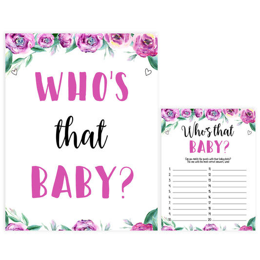 whos that baby photo game, printable baby shower games, fun baby shower games, purple baby shower ideas