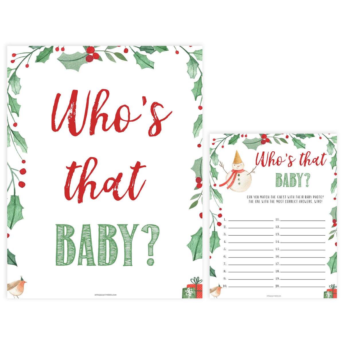 christmas baby shower games, who's that baby game, printable baby shower games, fun baby games, top 10 baby games