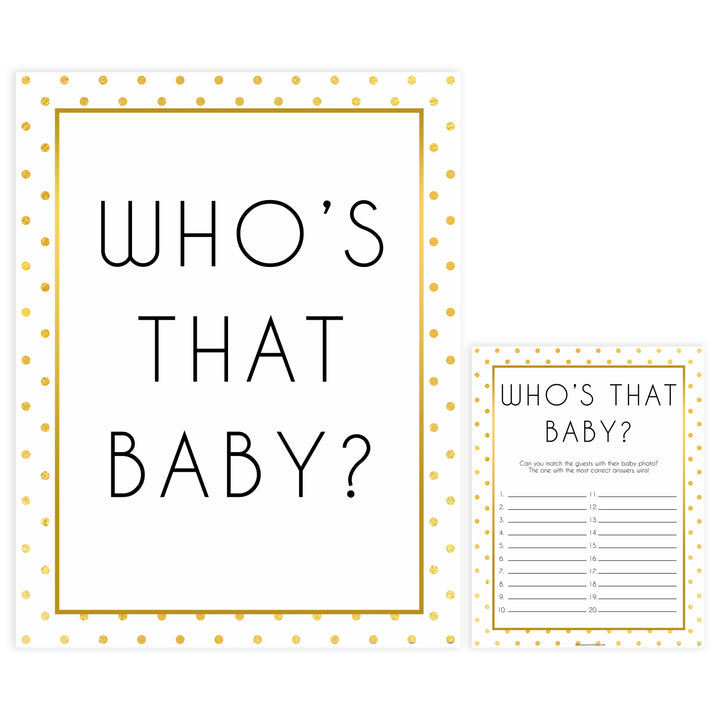 whos that baby game, guess the baby pictures, Printable baby shower games, baby gold dots fun baby games, baby shower games, fun baby shower ideas, top baby shower ideas, gold glitter shower baby shower, friends baby shower ideas