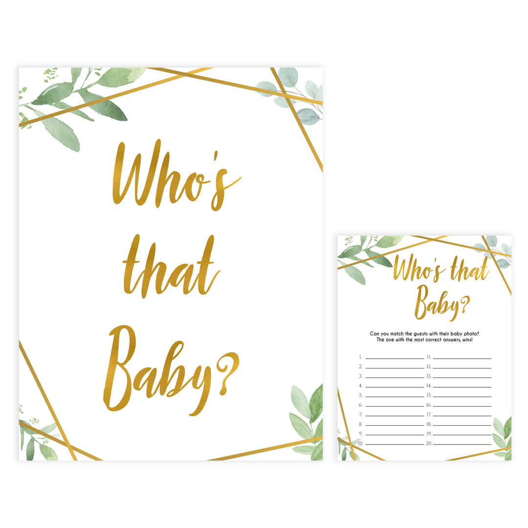 Whos that baby game, guess the baby photo, Printable baby shower games, geometric fun baby games, baby shower games, fun baby shower ideas, top baby shower ideas, gold baby shower, blue baby shower ideas