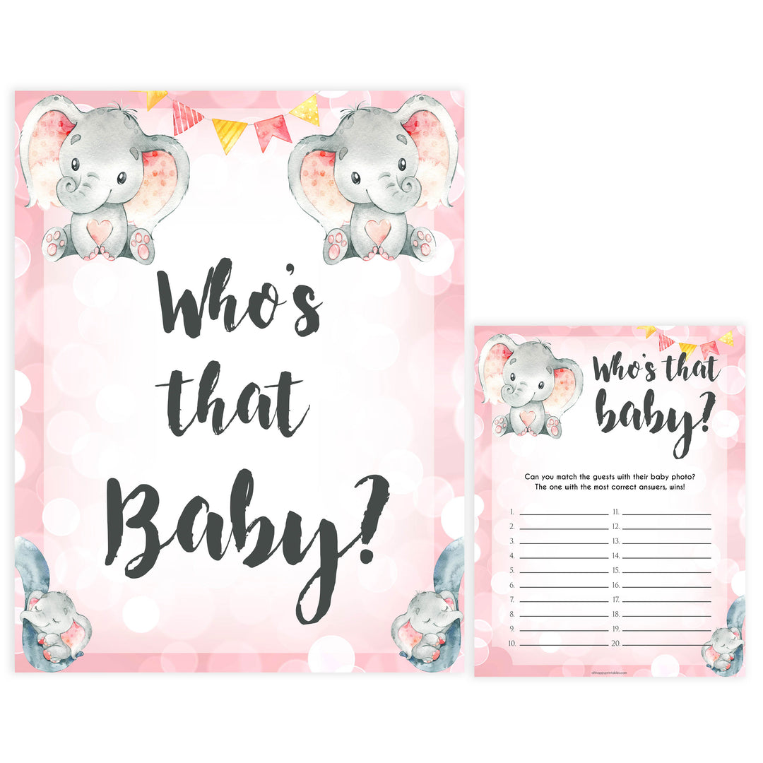 Whos that baby game, guess the baby photo, Printable baby shower games, fun abby games, baby shower games, fun baby shower ideas, top baby shower ideas, pink elephant baby shower, pink baby shower ideas