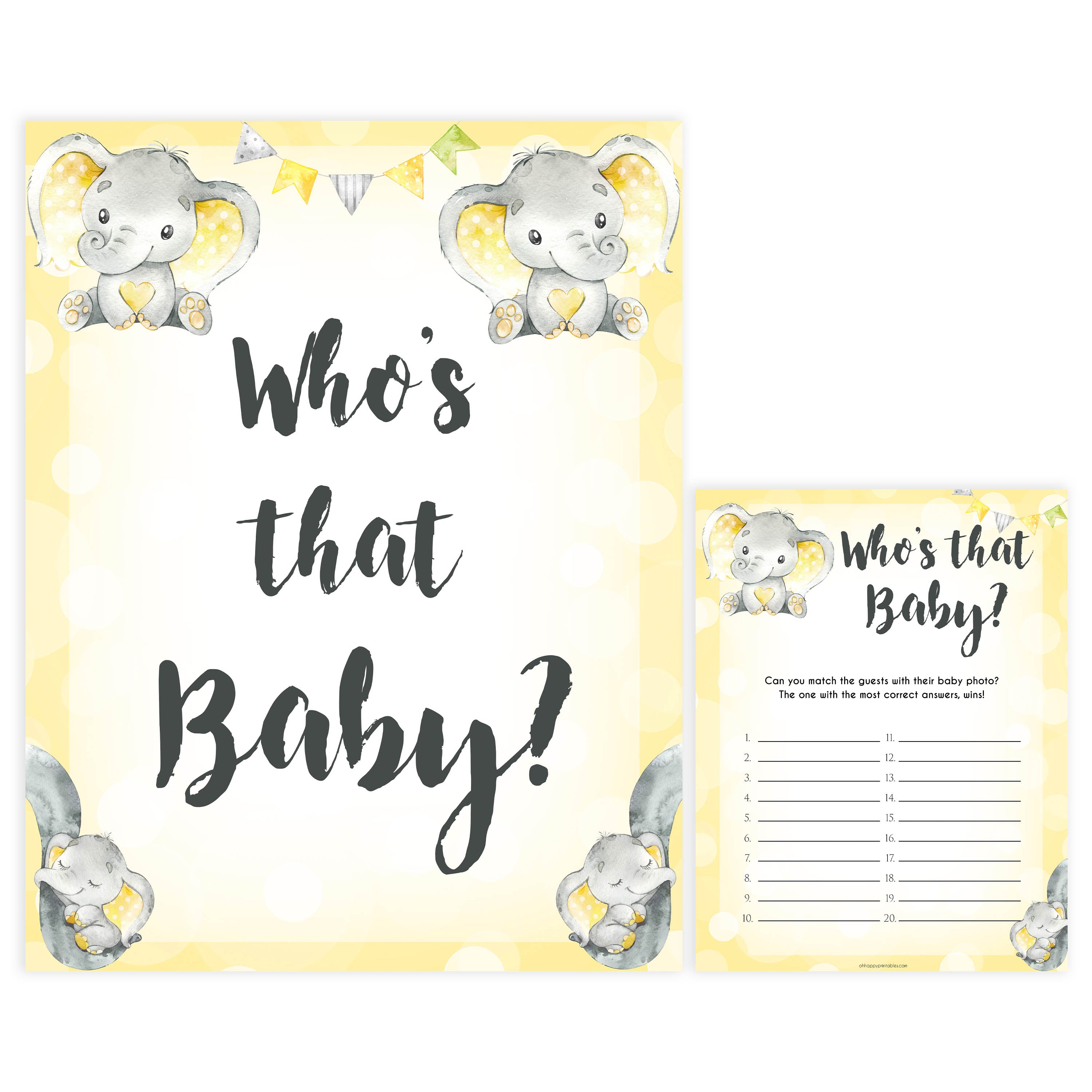 whos that baby game, guess the baby picture game, Printable baby shower games, fun baby games, baby shower games, fun baby shower ideas, top baby shower ideas, yellow elephant baby shower, blue baby shower ideas