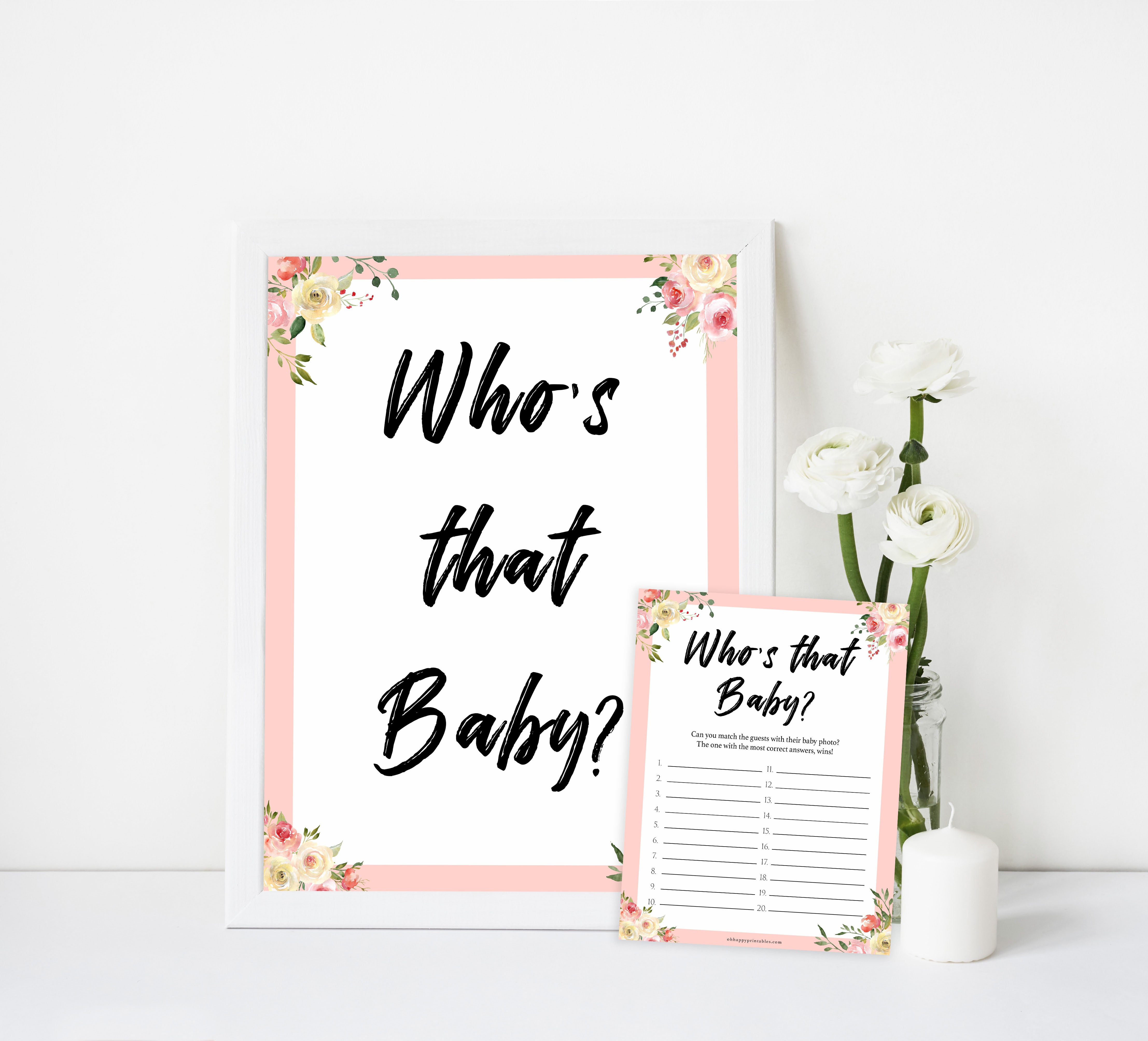 whos that baby game, guess the baby picture game, Printable baby shower games, floral fun baby games, baby shower games, fun baby shower ideas, top baby shower ideas, floral baby shower, blue baby shower ideas