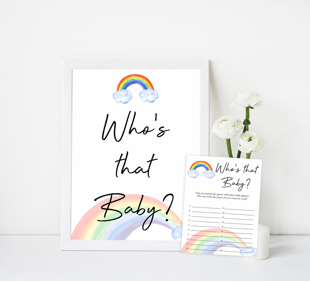 rainbow baby shower, whos that baby game, guess the baby game, printable baby games, fun baby game, top baby games, 10 best baby games
