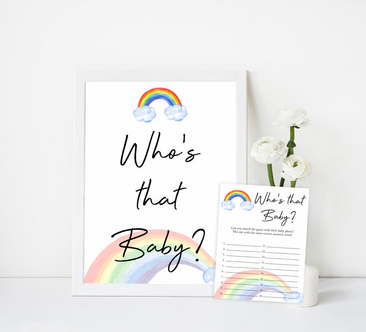 rainbow baby shower, whos that baby game, guess the baby game, printable baby games, fun baby game, top baby games, 10 best baby games