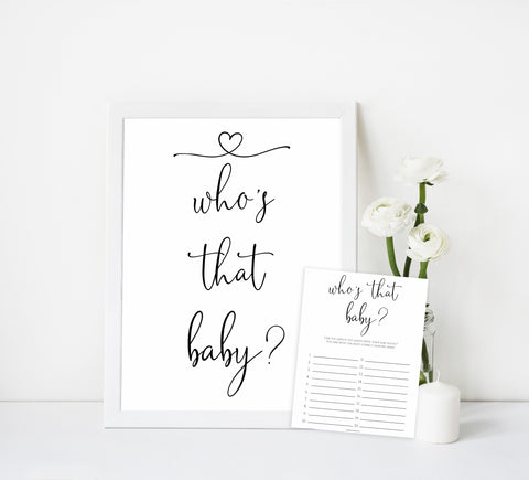 minimalist who's that baby game, printable baby games, simple baby shower ideas, fun baby games, top baby games
