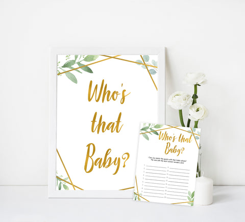 Whos that baby game, guess the baby photo, Printable baby shower games, geometric fun baby games, baby shower games, fun baby shower ideas, top baby shower ideas, gold baby shower, blue baby shower ideas