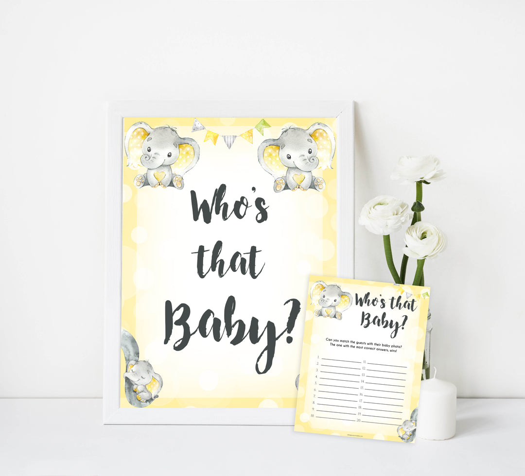 whos that baby game, guess the baby picture game, Printable baby shower games, fun baby games, baby shower games, fun baby shower ideas, top baby shower ideas, yellow elephant baby shower, blue baby shower ideas