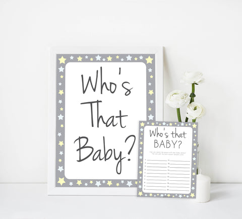 grey & yellow stars, whos that baby, printable baby shower games, fun baby games, top baby shower games, star baby games, little star baby shower