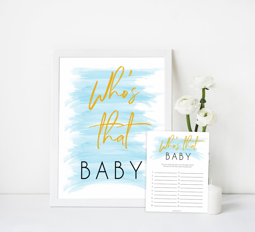 whos that baby game, guess the baby picture, printable baby games, blue baby shower games, fun baby game ideas