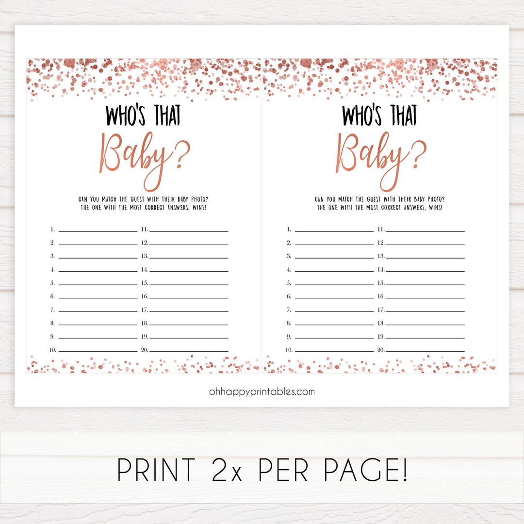whos that baby game, guess the baby game, Printable baby shower games, rose gold fun baby games, baby shower games, fun baby shower ideas, top baby shower ideas, blush baby shower, rose gold baby shower ideas