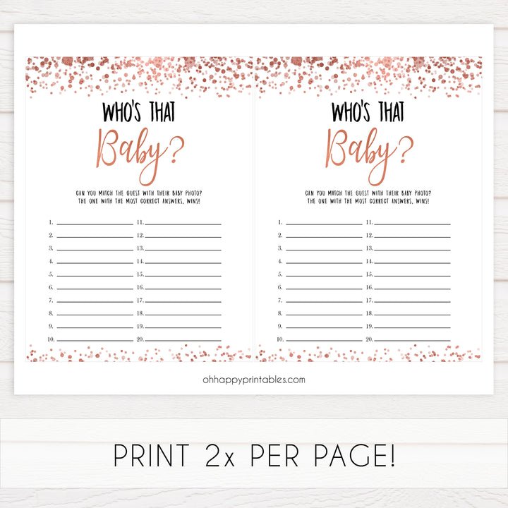 whos that baby game, guess the baby game, Printable baby shower games, rose gold fun baby games, baby shower games, fun baby shower ideas, top baby shower ideas, blush baby shower, rose gold baby shower ideas