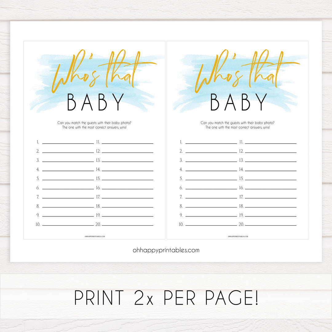 whos that baby game, guess the baby picture, printable baby games, blue baby shower games, fun baby game ideas
