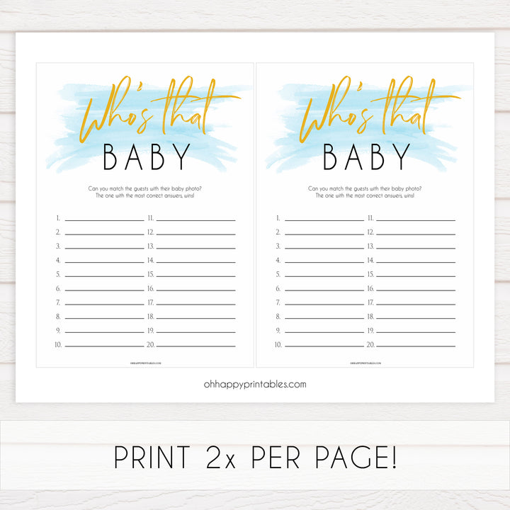 whos that baby game, guess the baby picture, printable baby games, blue baby shower games, fun baby game ideas
