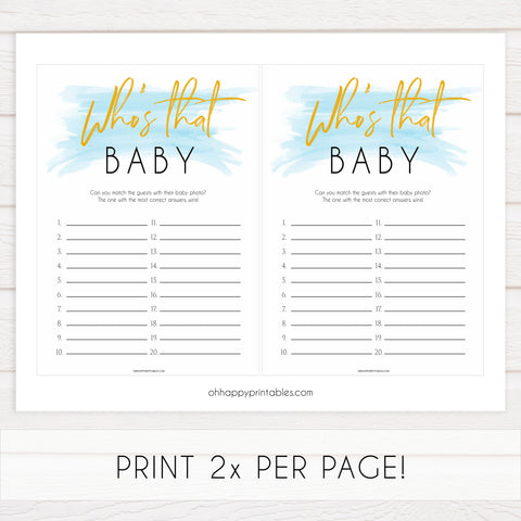 whos that baby game, guess the baby picture, printable baby games, blue baby shower games, fun baby game ideas
