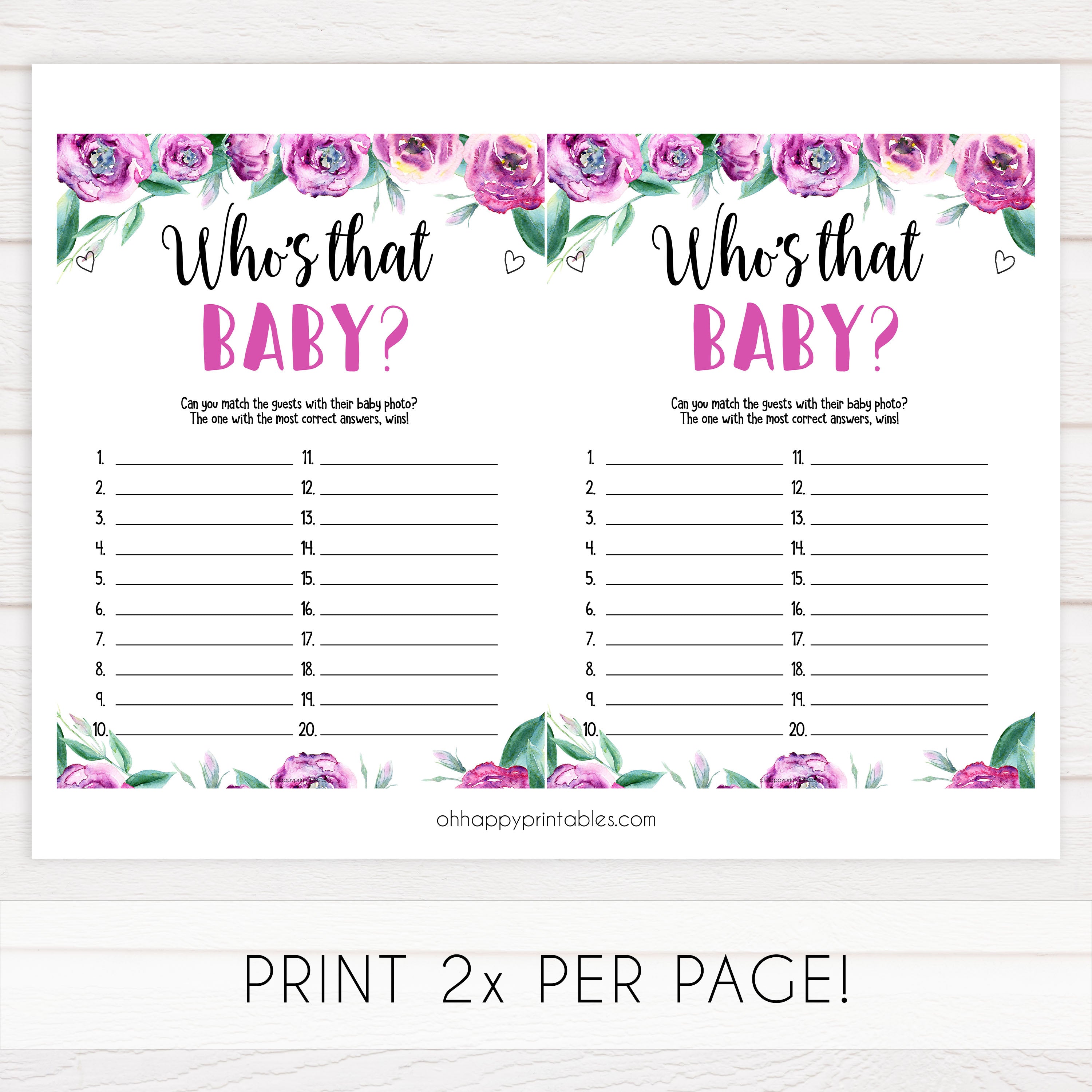 whos that baby photo game, printable baby shower games, fun baby shower games, purple baby shower ideas