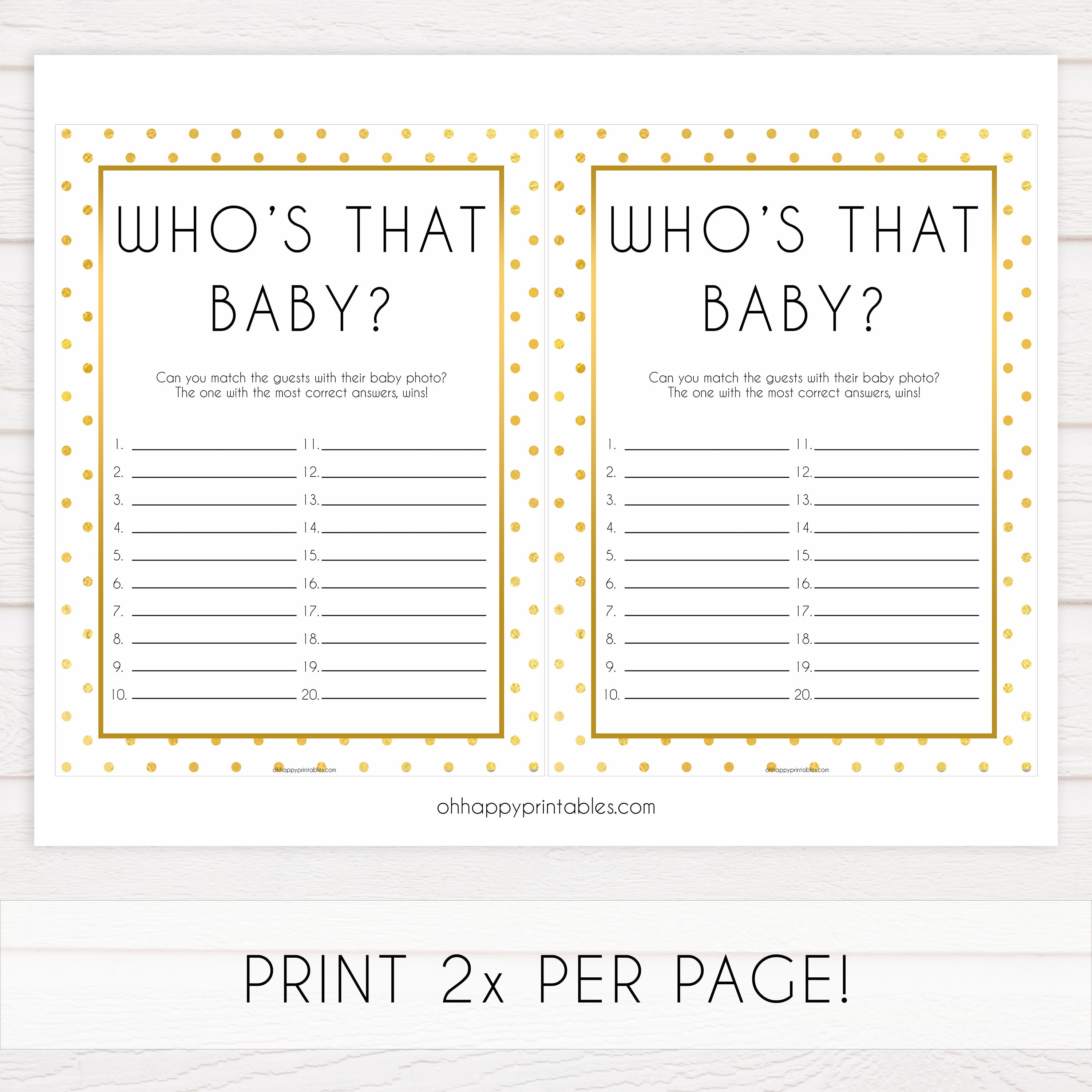 whos that baby game, guess the baby pictures, Printable baby shower games, baby gold dots fun baby games, baby shower games, fun baby shower ideas, top baby shower ideas, gold glitter shower baby shower, friends baby shower ideas