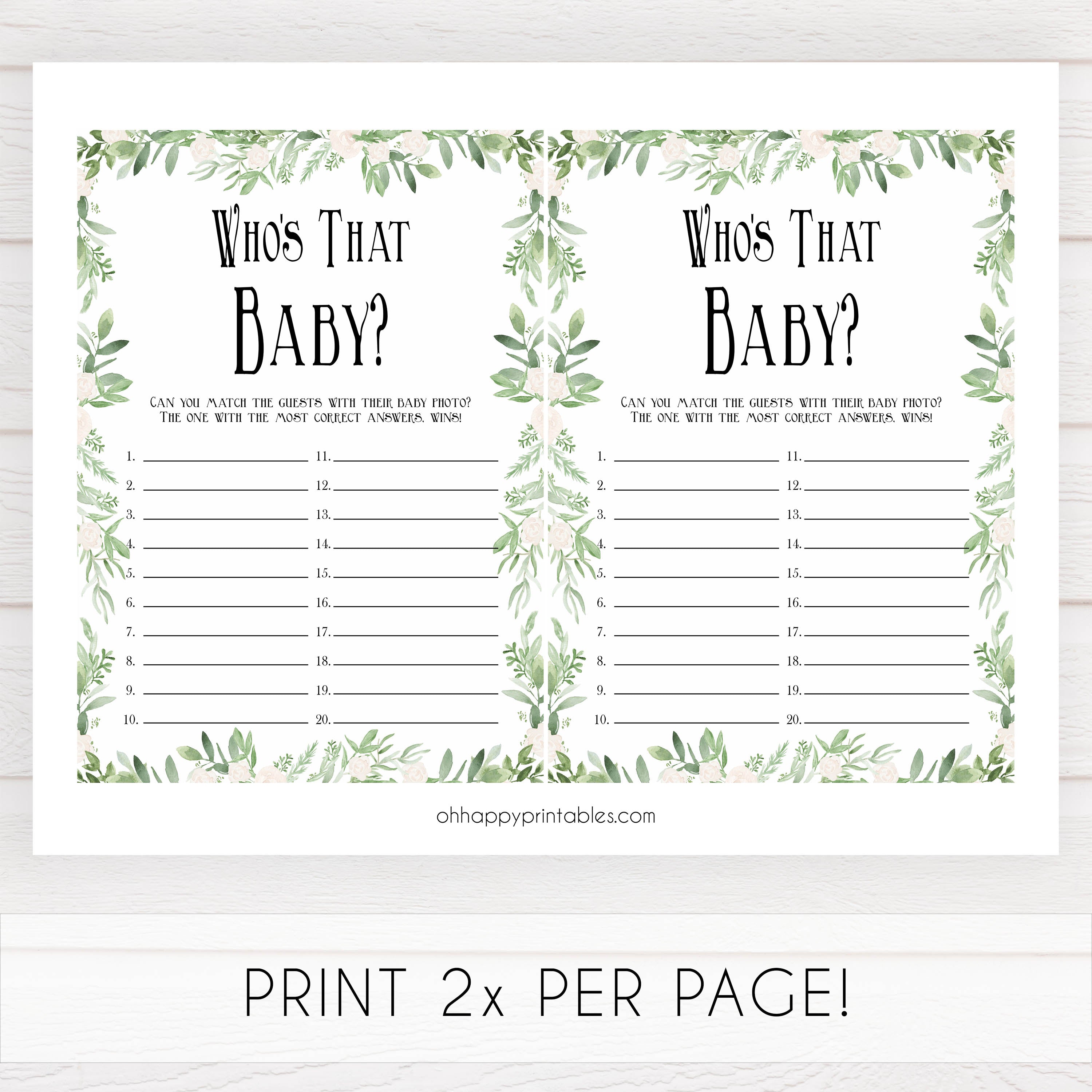 whos that baby game, guess the baby photo game, Printable baby shower games, greenery baby shower games, fun floral baby games, botanical baby shower games,