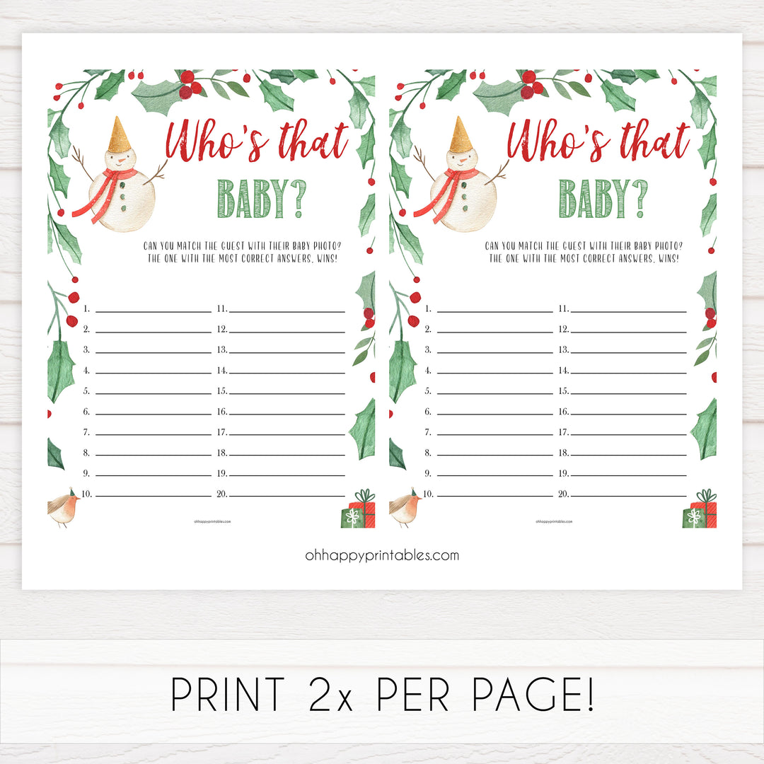 christmas baby shower games, who's that baby game, printable baby shower games, fun baby games, top 10 baby games