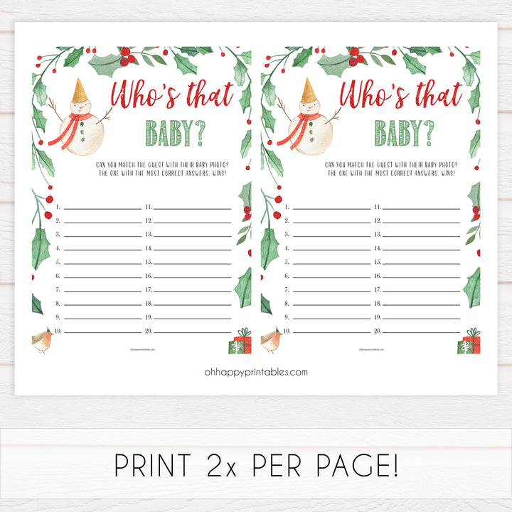 christmas baby shower games, who's that baby game, printable baby shower games, fun baby games, top 10 baby games