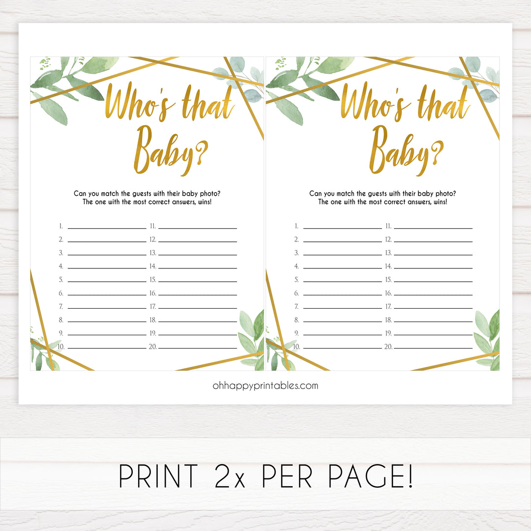 Whos that baby game, guess the baby photo, Printable baby shower games, geometric fun baby games, baby shower games, fun baby shower ideas, top baby shower ideas, gold baby shower, blue baby shower ideas