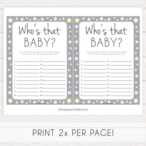 grey & yellow stars, whos that baby, printable baby shower games, fun baby games, top baby shower games, star baby games, little star baby shower