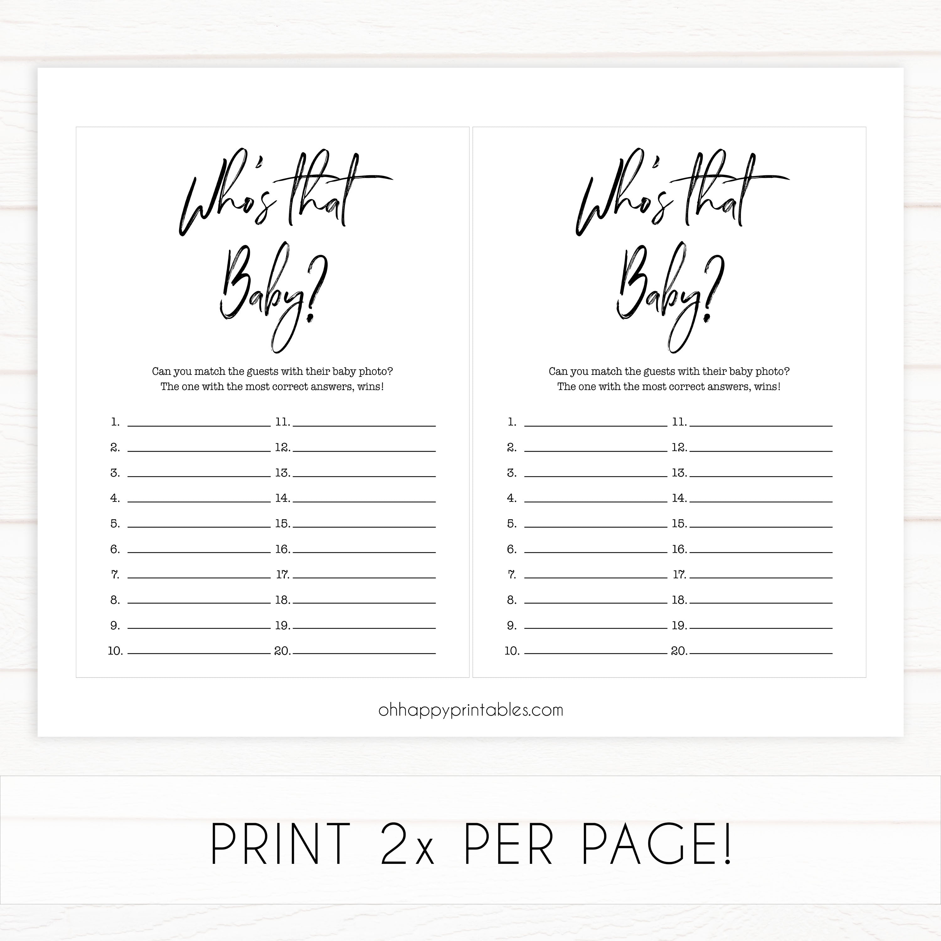 who's that baby baby game, printable baby shower games, gender neutral baby games, fun baby shower ideas