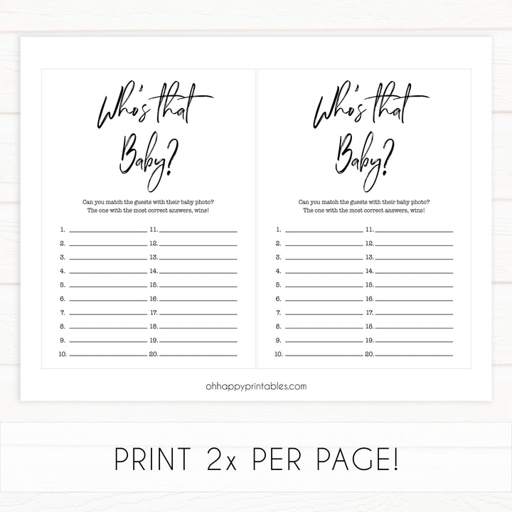 who's that baby baby game, printable baby shower games, gender neutral baby games, fun baby shower ideas