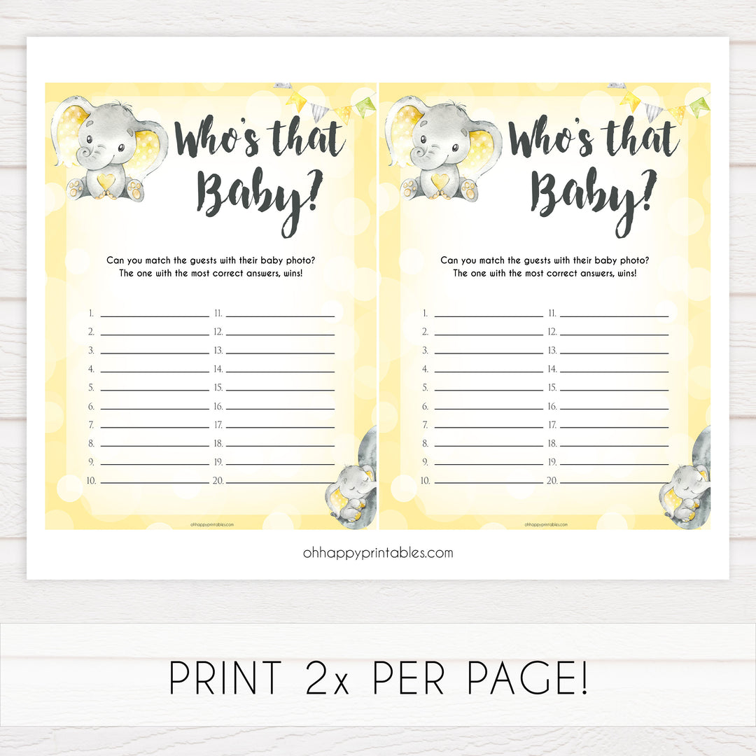 whos that baby game, guess the baby picture game, Printable baby shower games, fun baby games, baby shower games, fun baby shower ideas, top baby shower ideas, yellow elephant baby shower, blue baby shower ideas