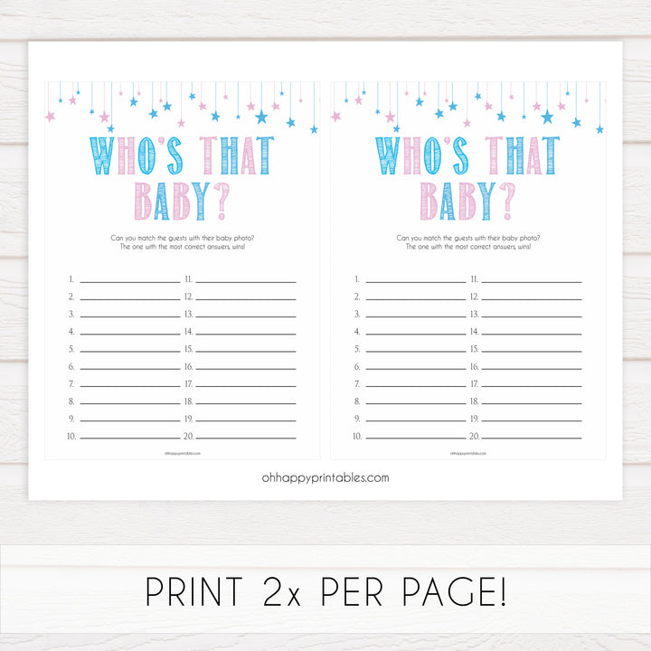 Gender reveal baby games, whos that baby game, guess the baby picture, printable baby shower games, fun baby games, top baby games, best baby games, baby shower games