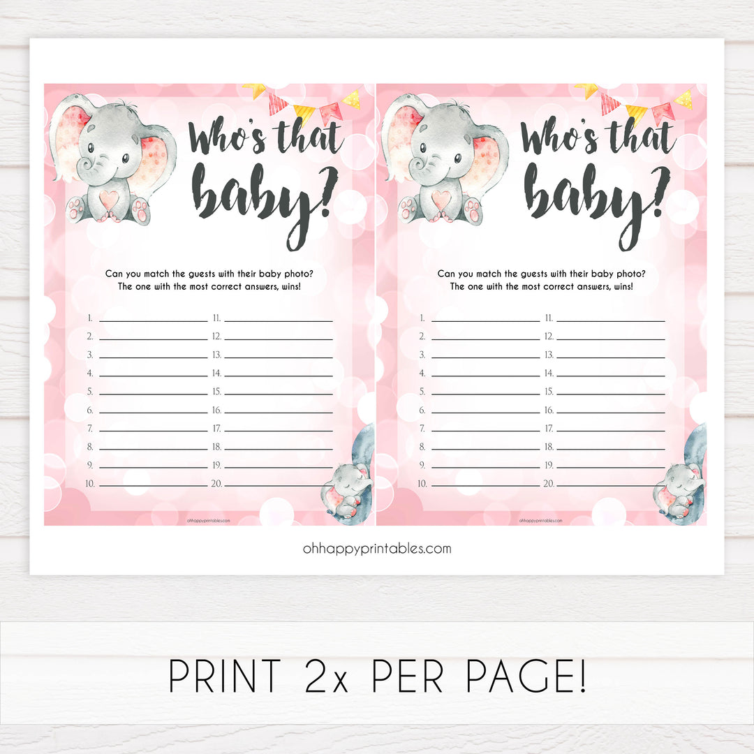 Whos that baby game, guess the baby photo, Printable baby shower games, fun abby games, baby shower games, fun baby shower ideas, top baby shower ideas, pink elephant baby shower, pink baby shower ideas