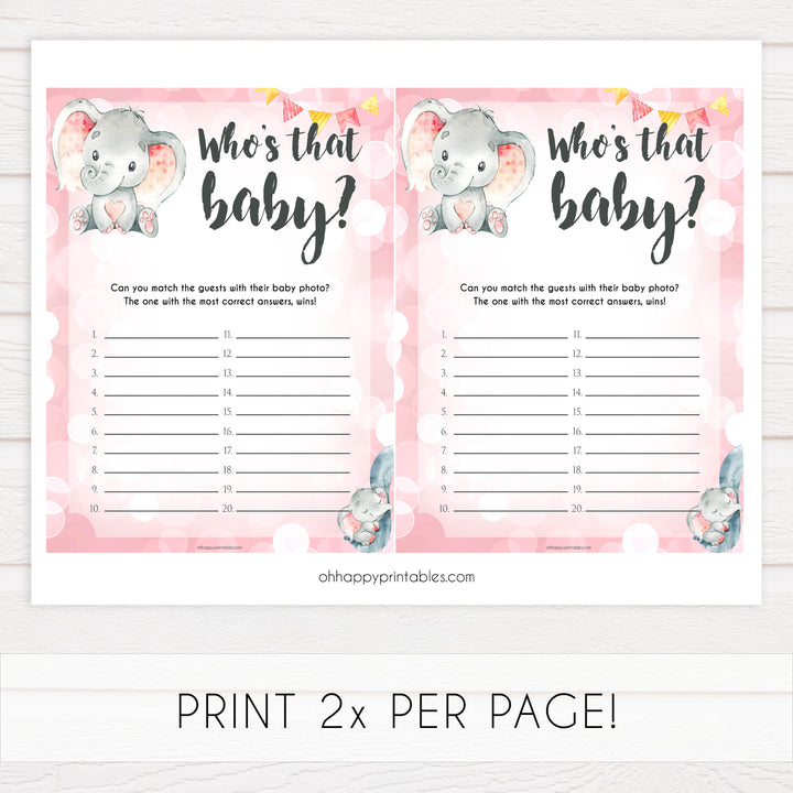 Whos that baby game, guess the baby photo, Printable baby shower games, fun abby games, baby shower games, fun baby shower ideas, top baby shower ideas, pink elephant baby shower, pink baby shower ideas