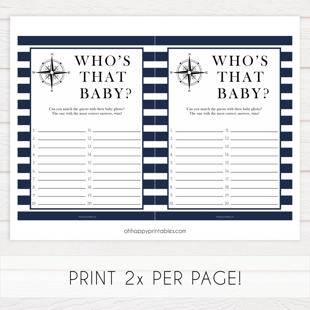 Whos that baby game, guess the baby picture games, Printable baby shower games, nautical baby shower games, nautical baby games, fun baby shower games, top baby shower ideas