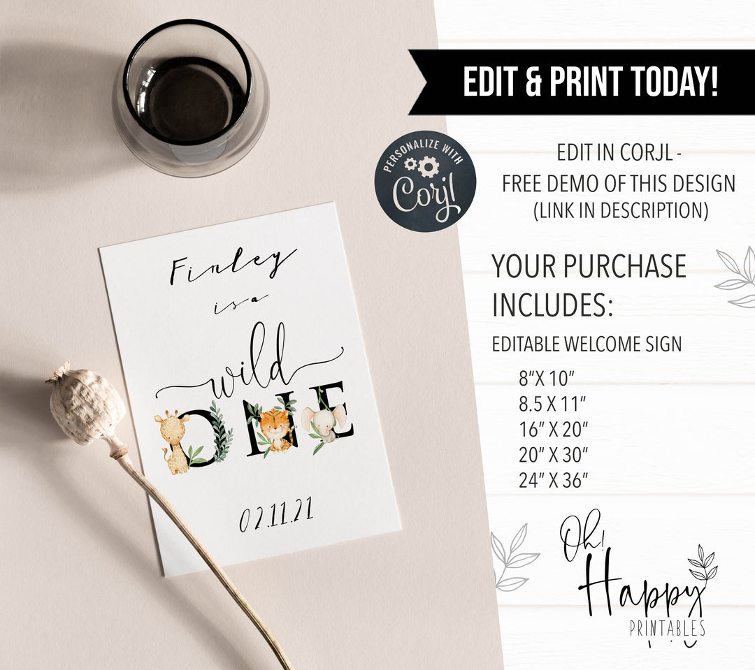 editable first birthday welcome sign, printable first birthday welcome sign, wild ones birthday welcome sign, where the wild ones are birthday theme 