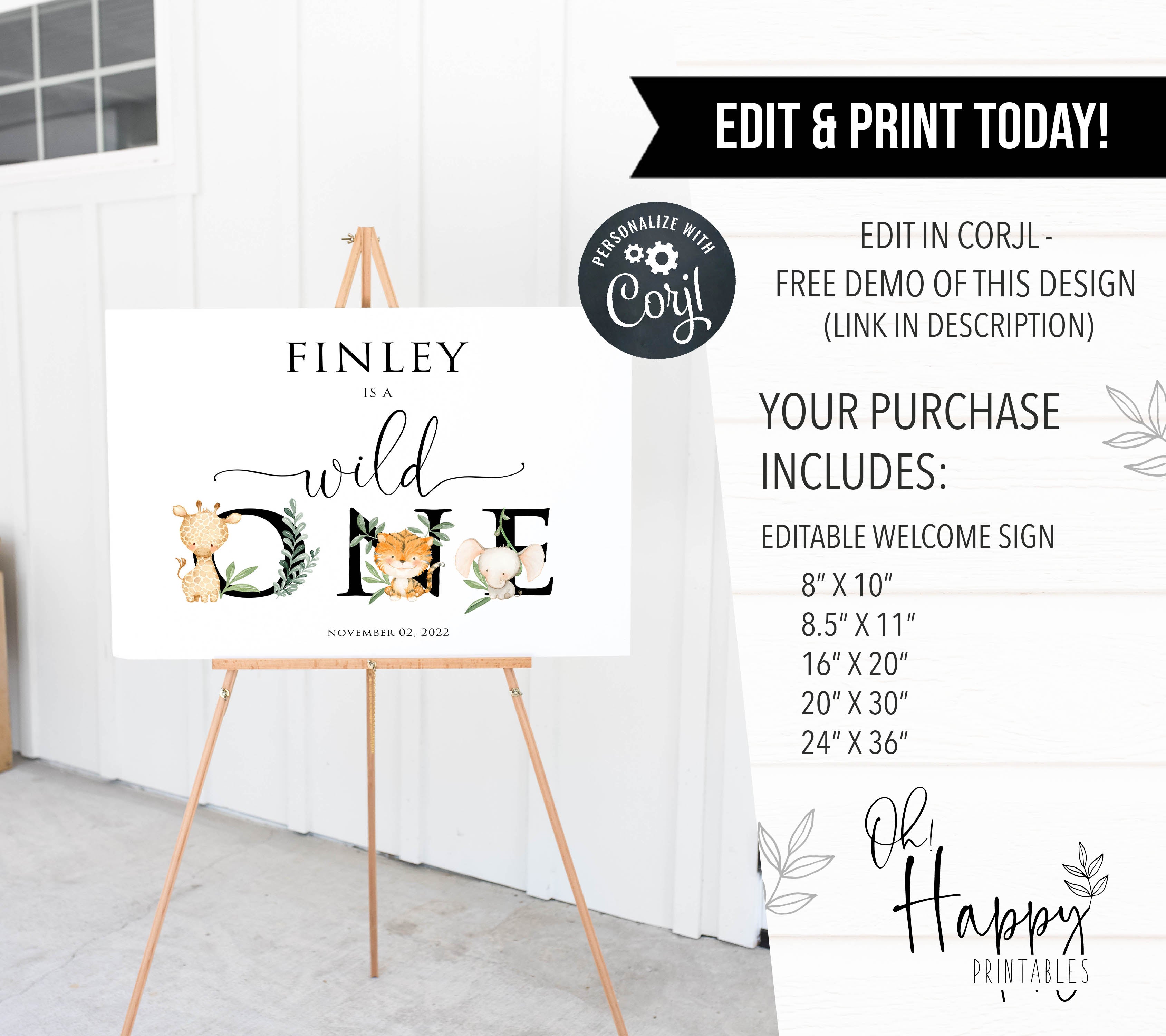 EDITABLE Wild One Welcome Sign - Wild One – OhHappyPrintables