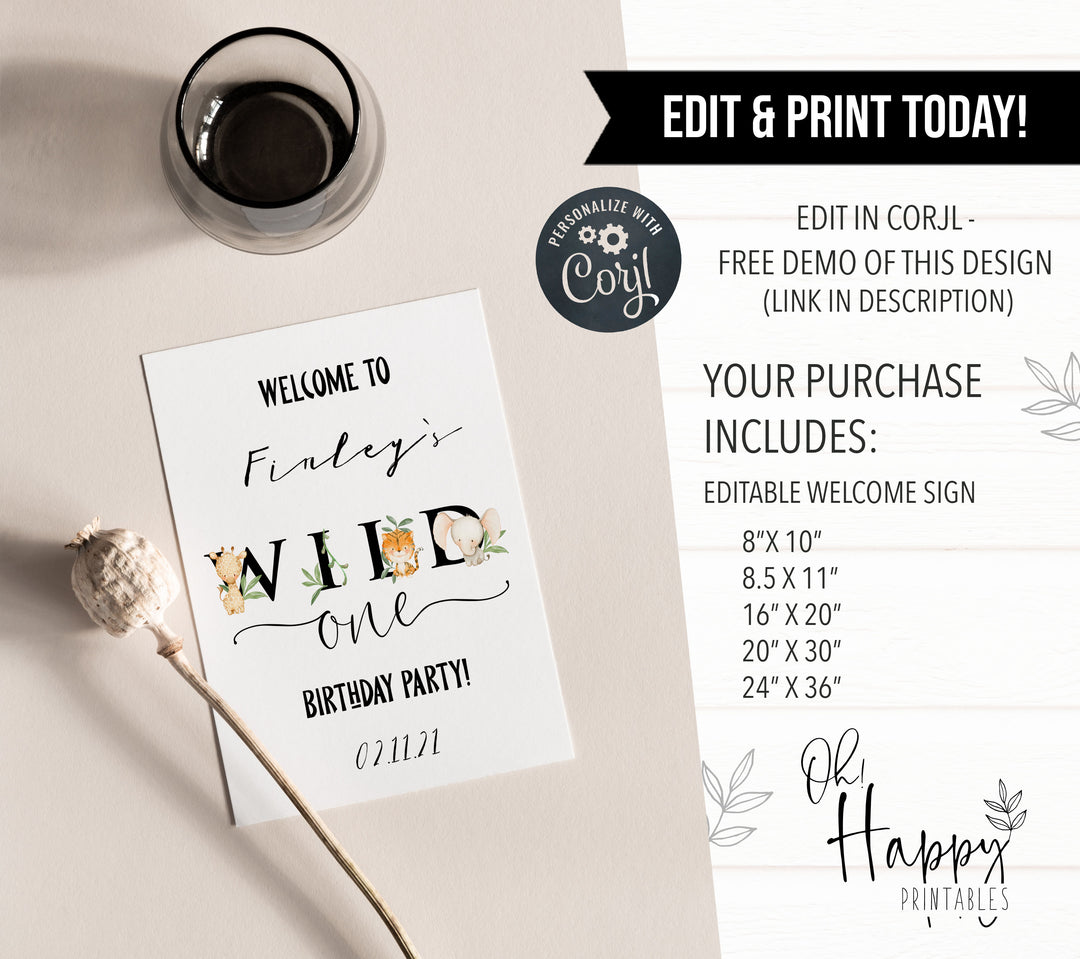 editable first birthday welcome sign, printable first birthday welcome sign, wild ones birthday welcome sign, where the wild ones are birthday theme 
