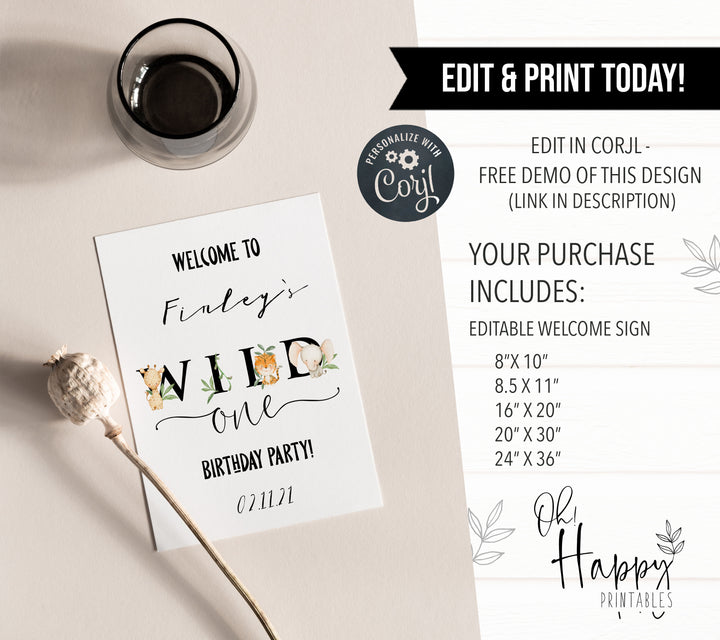 editable first birthday welcome sign, printable first birthday welcome sign, wild ones birthday welcome sign, where the wild ones are birthday theme 