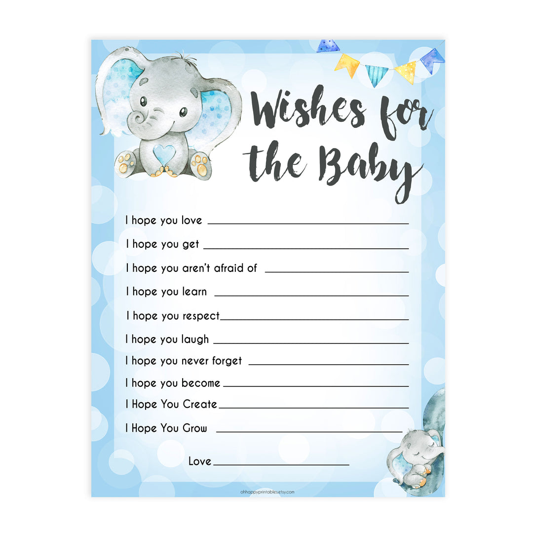 Blue elephant baby games, wishes for the baby, elephant baby games, printable baby games, top baby games, best baby shower games, baby shower ideas, fun baby games, elephant baby shower